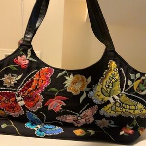 Embroidered Butterfly Black Handbag